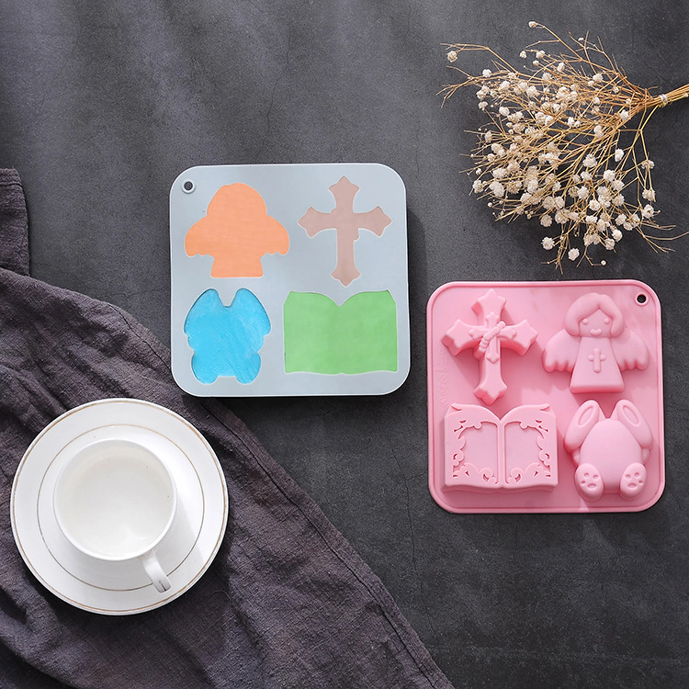 4 Even Easter Cross Angel Bible Shaped Silicone Cake Mold Soap Mold Easter Decoration Tools