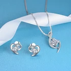 Rhodium 925 Silver Fashionable Rhodium Plated 925 Sterling Silver Heart Shape Pendant Necklace Earring Jewelry Set