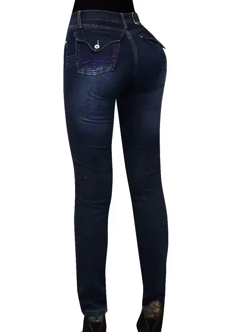 Women's Jeans Mid-waist straight leg tight elastic lightweight Belly control Stylish women's jeans 2024