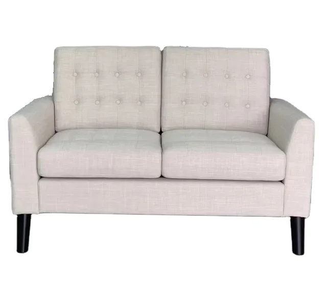 Inventory clearance overstock furniture american upholstered two seat tufted Beige Linen Fabric Loveseat Stock Sofa