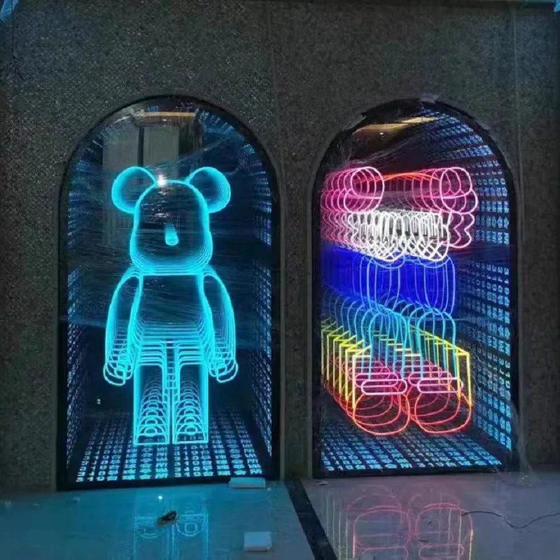 product multi layer mirror neon light extension playground villa hotel abyss word tunnel bar flexible infinity mirror-1