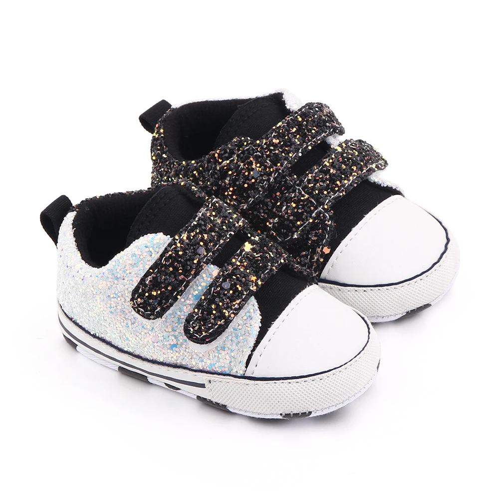 Spring and Autumn Multi-color Shiny Sequin Baby Soft Soled Canvas Toddler Shoes details