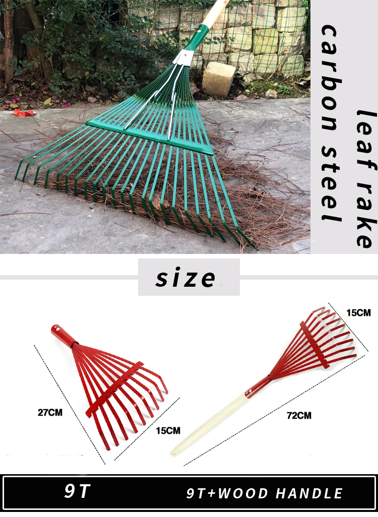 Carbon Steel Garden Rake Head Green Gardening Lawn Leaf Rake Quality