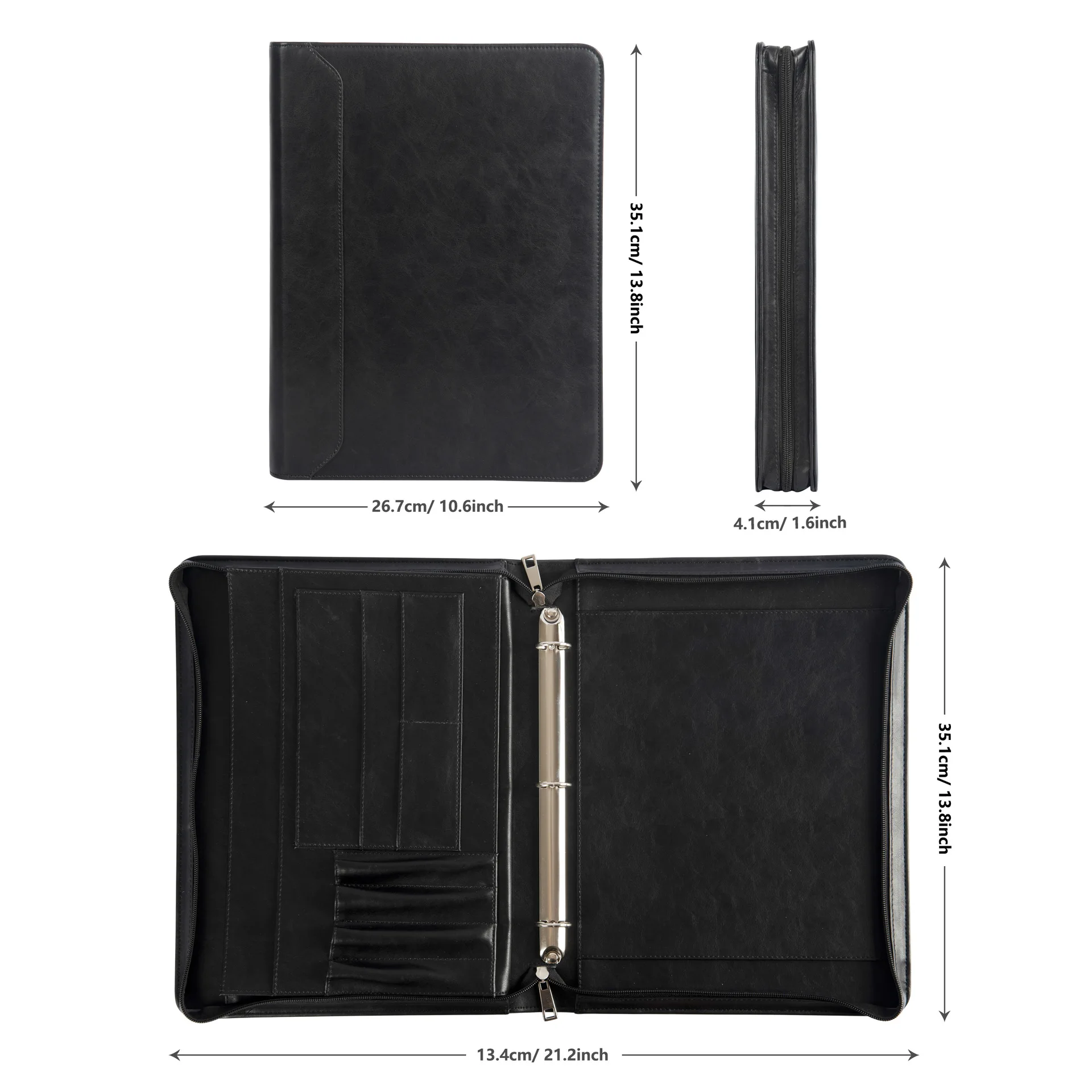 Leather Portfolio Binder Custom Multi-Functional Business Padfolio Folder with 3 Ring binder