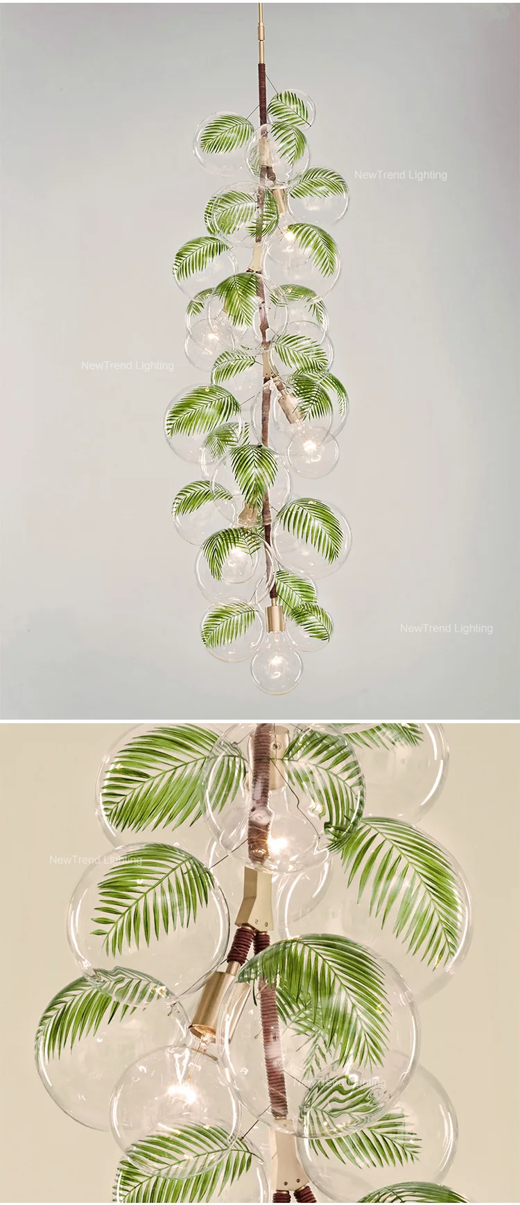CPL-340 Nature Style Custom Indoor Inspired Branch Lamp Decoration Glass Ball Leaf Led Chandelier details