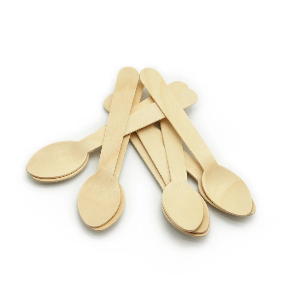 DERCLIVE 100pcs Disposable Wood Spoons Ice Cream Eco-Friendly Tea Spoon 10cm for Party and Events 