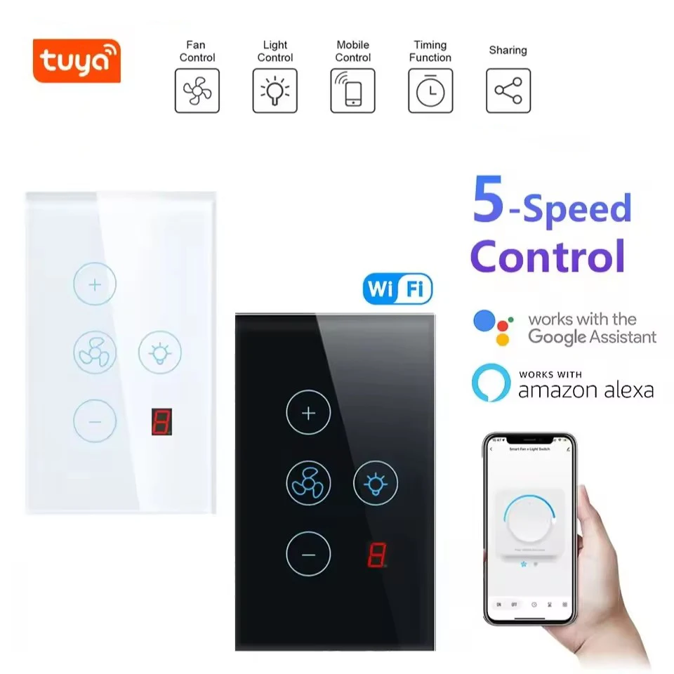 Tuya Wifi Five-speed Fan, APP, AC100V-240V 50, Tempered Glass - detail 2