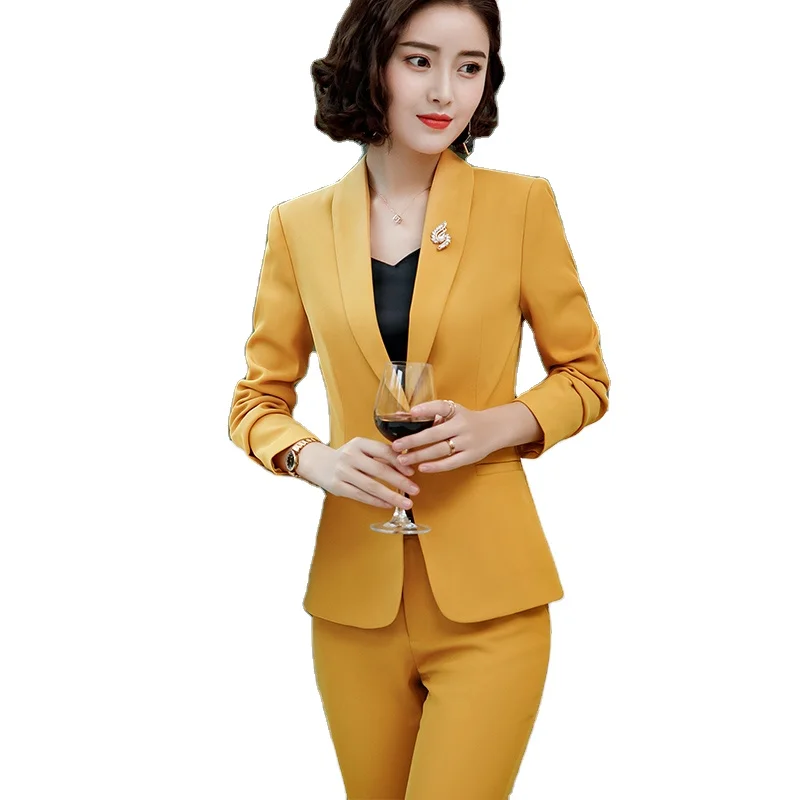 2 Pieces Suit Set Shawl Collar Straight And Smooth Formal Pant Suit Office  Lady Uniform Designs For Women Business Work Wear - Buy Women Yellow  Suit,Yellow Suit For Women,2 Pieces Pant Suit