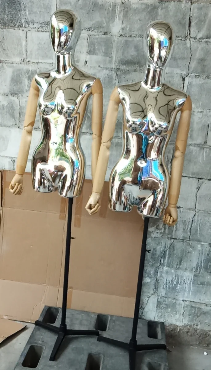 Electroplated Gold Mannequins Female Half Body Model Wooden Arms Female