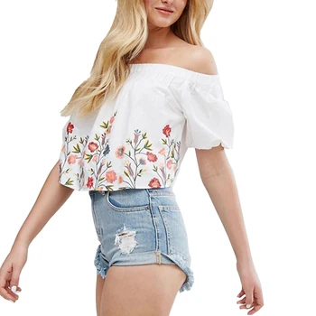 Custom Women's Embroidery Tops Mexican Relaxed Off Shoulder Blouse Tops