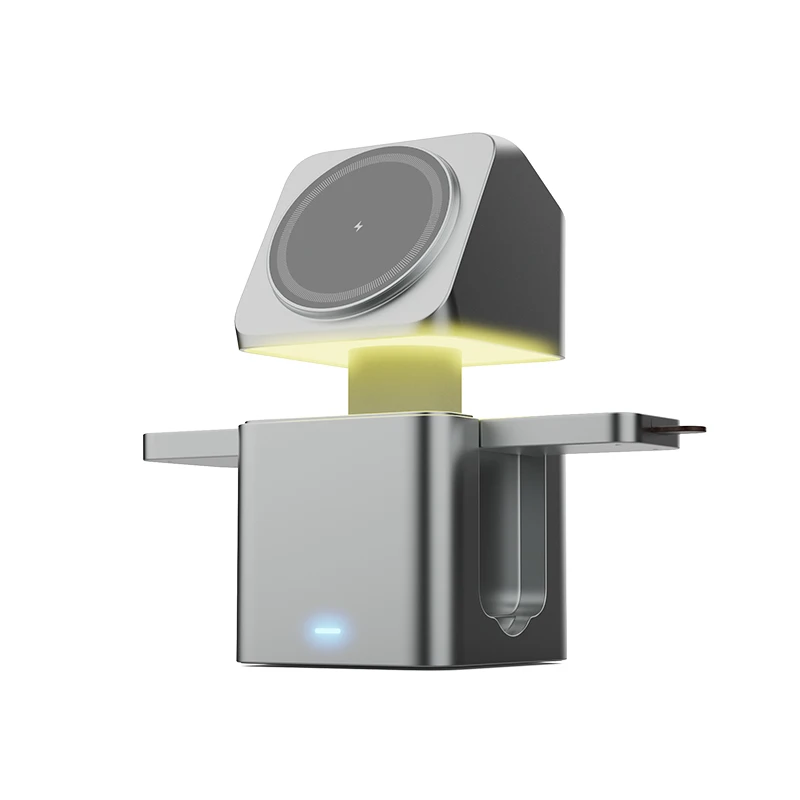 15W Fast Charging 3-in-1 Magnetic Wireless Charger, Foldable Magnetic Wireless Charging Stand with Night Light Touch Control V25