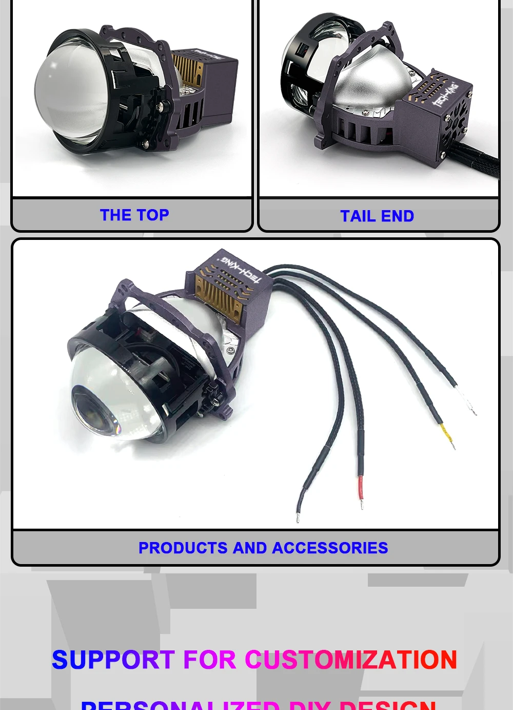 TECH-KING Car Headlight 75W 3.0 inch Bi-LED Projector Lens 6000K for Car Headlight Retrofit Dual LED Headlight Projector Lens