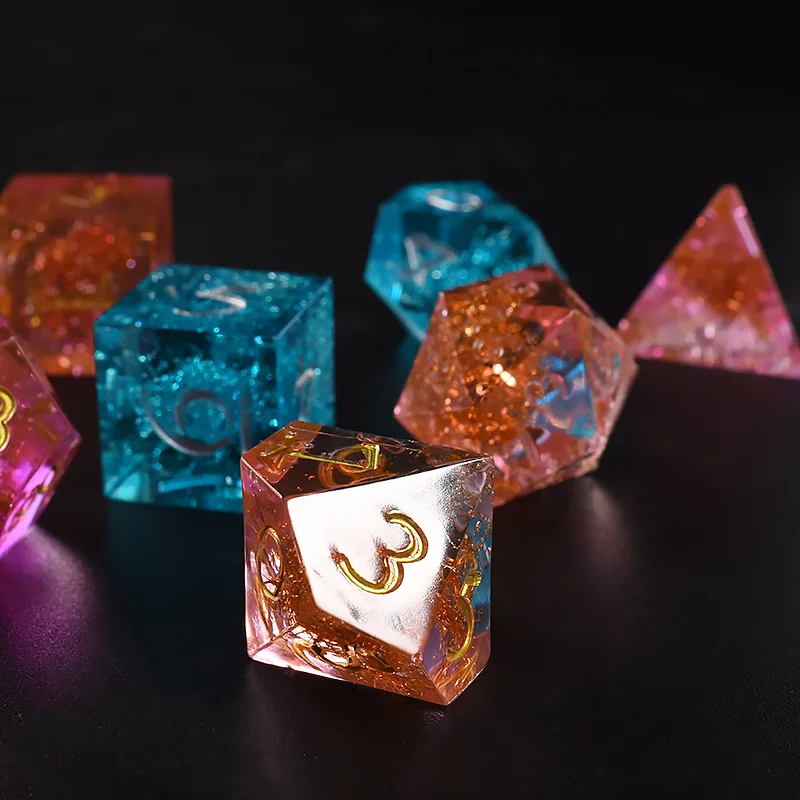 Epoxy Resin Polyhedral Dice Sevenpiece Keychain Diy Running Board Game