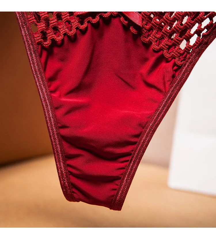 Womens Lace Underwear Thin Drawstring Cross Hollow Sexy High Elastic Mid Waist Sexy Panties 0744