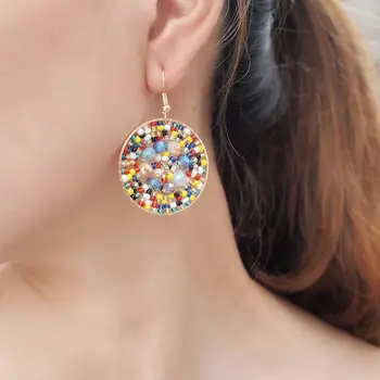 HANSIDON Hot Selling Handmade Beaded Earrings Designs Wedding Earrings Crystal Luxury Resin Jewelry Earrings