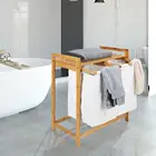 Laundry Cart Storage Bamboo Double Laundry Hamper Laundry Bags Baskets Cart Bamboo Laundry Basket