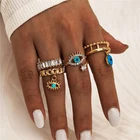 Evil Eye Finger Ring Fashion 4Pcs/Set Retro Gold Color Plated Finger Ring Blue Evil Eye Ring Set For Women