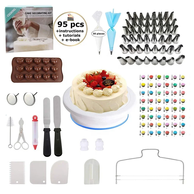 95Pcs Cake Decorating Supplies Springform Cake Pans, Cake Rotating Turntable, Piping Icing Tips Chocolate Mold Baking T