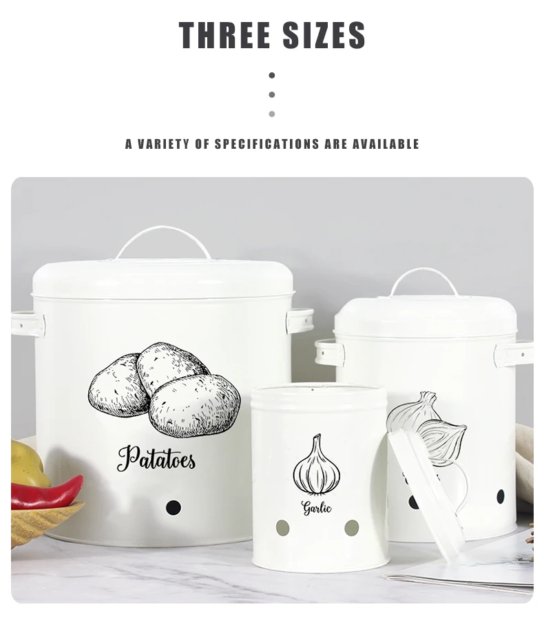 Galvanized Iron Vegetable Containers with Lid Kitchen Potato Onion Garlic Canister Storage Bucket