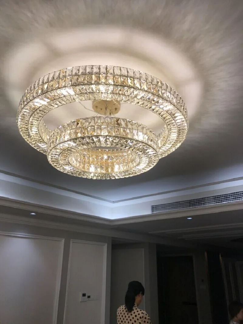 Modern contemporary Suspend light nordic circle chandelier led K9 crystal hanging lamps