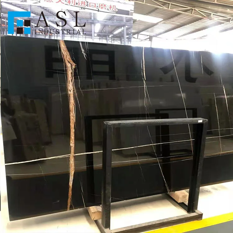 Custom natural pure black marble with gold line iran black marble vein of gold veins tunisa black gold stlaurent marble tiles