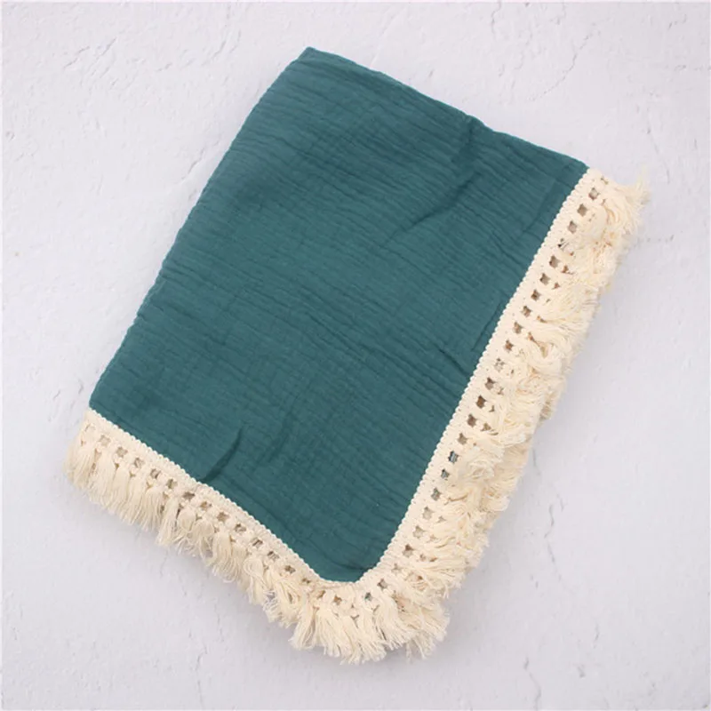 Good Quality Tassel Lace Cotton Organic Baby Infant Swaddle Blanket Soft Swaddle Warp for Toddler