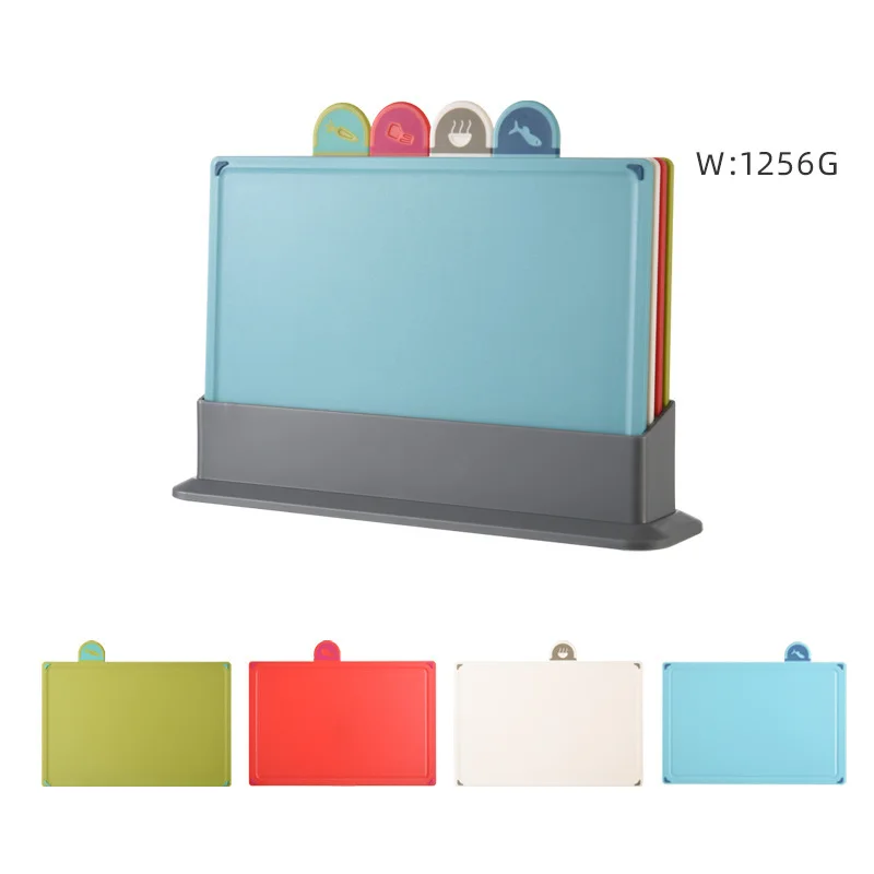 OEM & ODM Cutting Board Set Customized Plastic Cutting Board Set with Storage Stand Wholesale Chopping Board Set for Kitchen