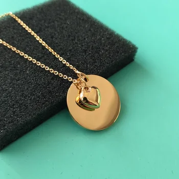MECYLIFE 18K Gold Plated Necklace for Women Cute Puffy Heart Charms Plain Disc Engraved Jewelry Necklace