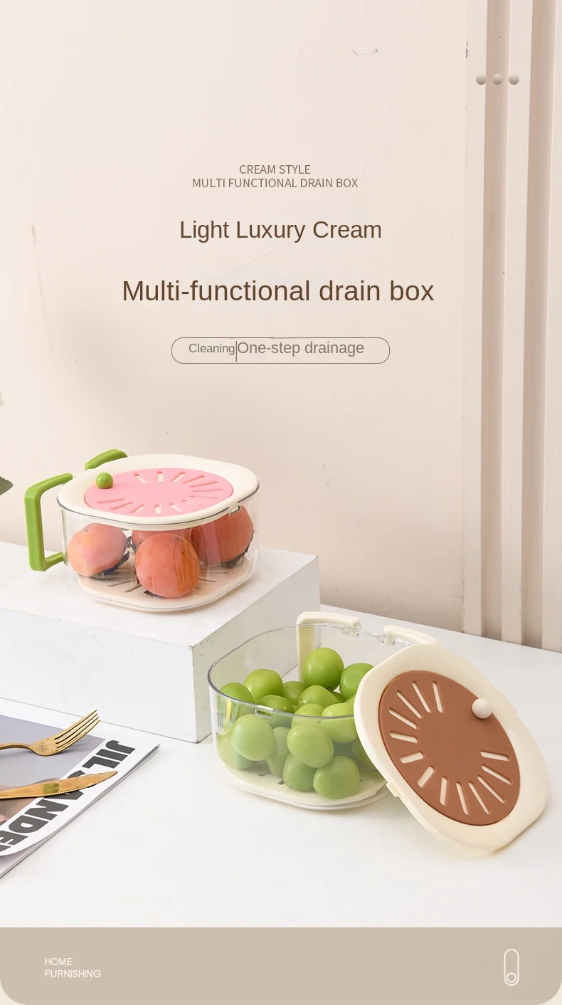 Multifunctional Drain Folding Handle Fruit Fresh-keeping Storage Box with Lid Vegetable Drain Double-layer Fresh-keeping Box