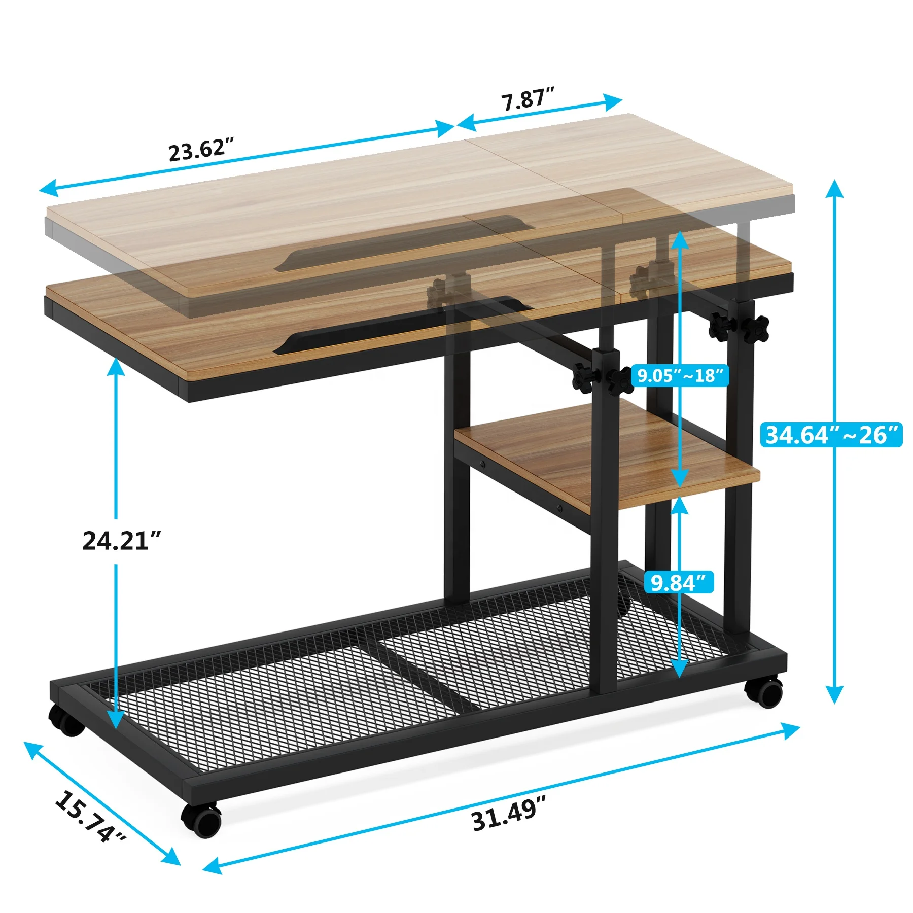 Tribesigns Mobile C Shape Height Adjustable Laptop Computer Table Standing Desk with Lockable Wheels Home Office