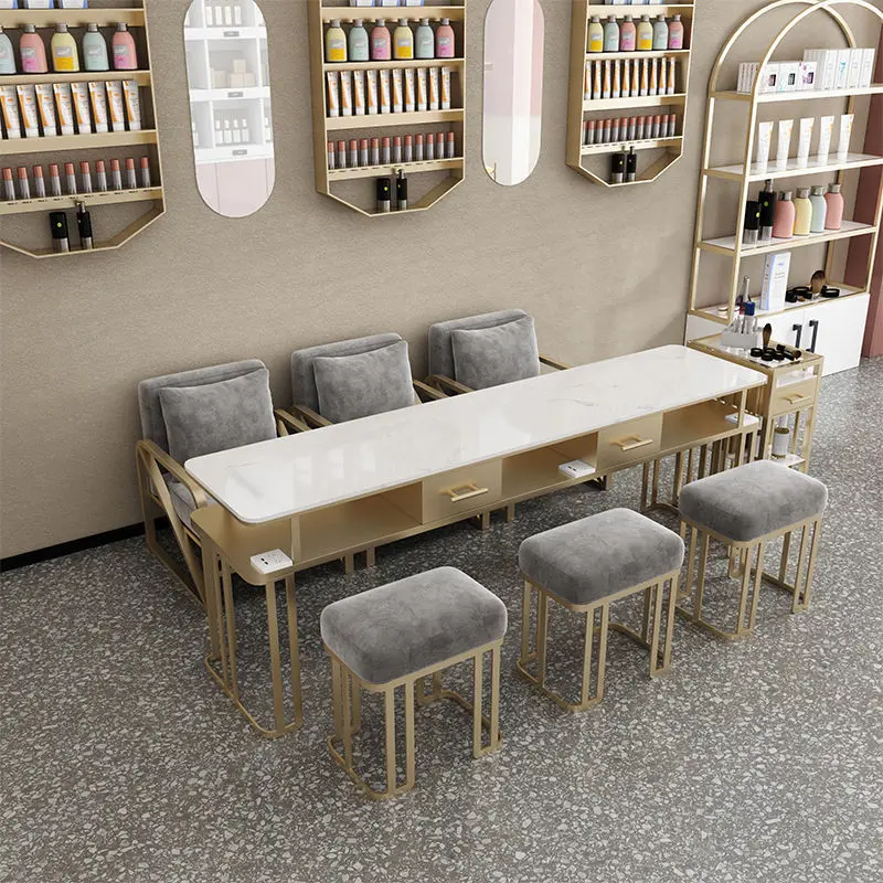 Light Luxury Manicure Table Marble Vacuum Cleaner Single Double Three Table And Chair Hot Table And Chair Combination Set