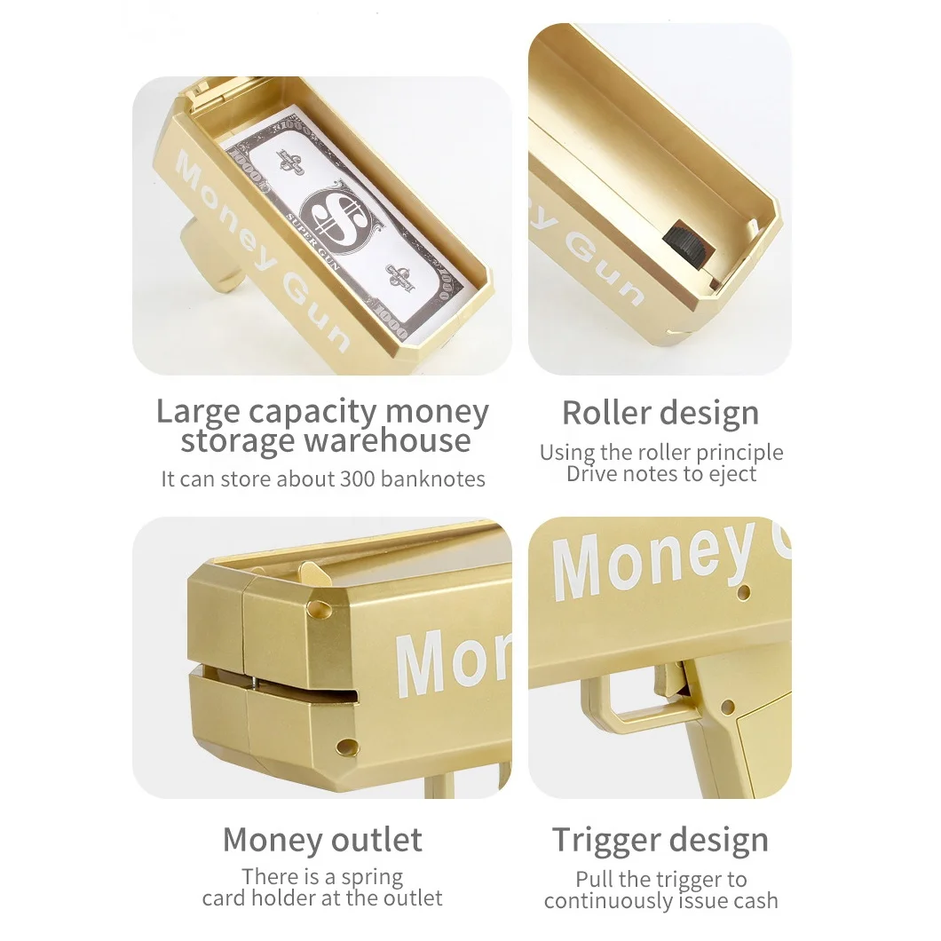 Wholesale Gold Money Gun Make Cash Money Rain de dinero Gun Toy Shot Spray Real Golden Money Toy  Gun for Party Custom Logo