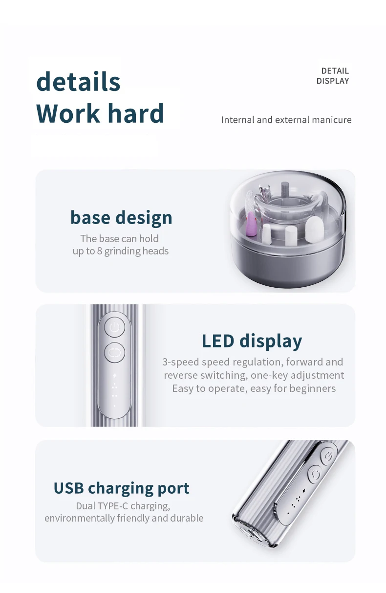 AT-NDB-258 Rechargeable Manicure Grinder Electromechanical Mini Portable Nail Remove Pen Polishing Extracting Skin Manicure Tool factory