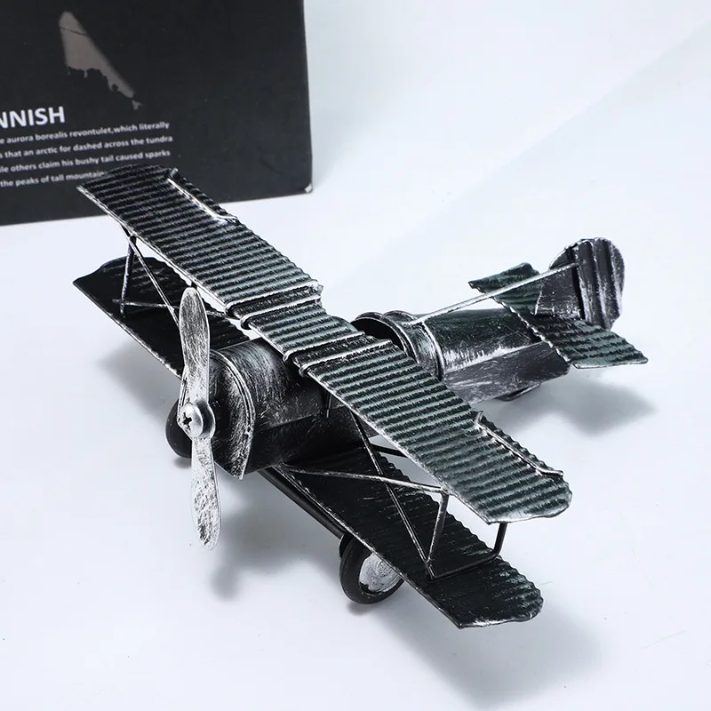 Wholesale Factory Hand-painted Retro Model Biplane Fighter Jet Creative Home Office Decoration Metal Aircraft Model Ornaments