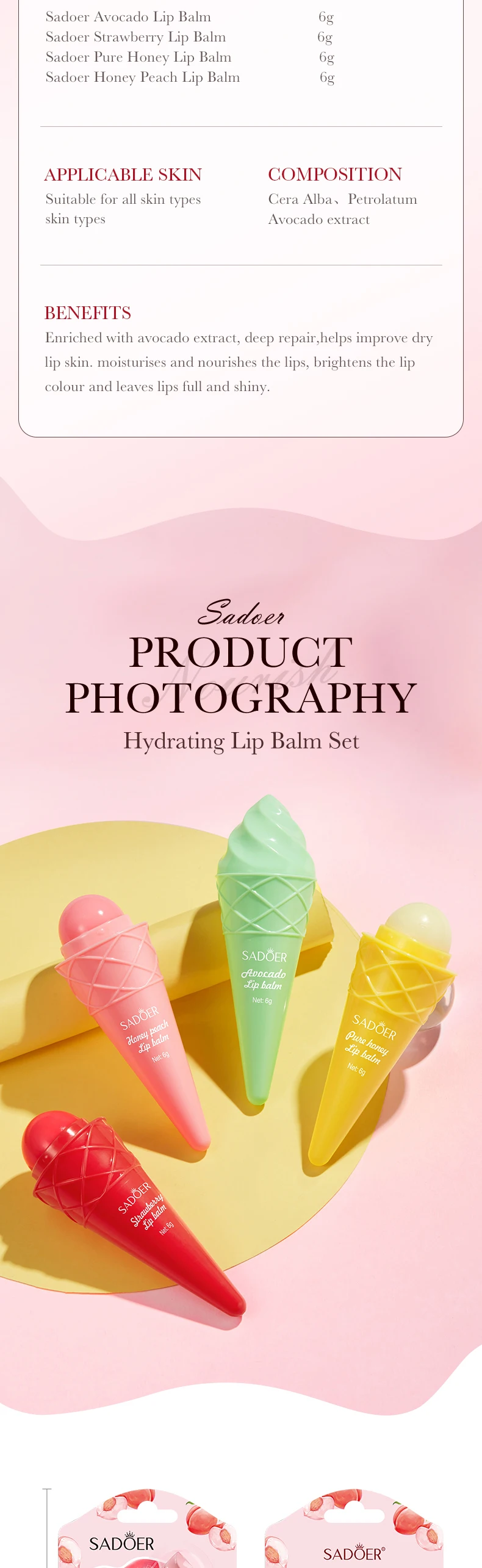 product oem sadoer strawberry vitamin c long lasting chapstick hydrating sunscreen deep repairing moisturizing ice cream lip balm-10