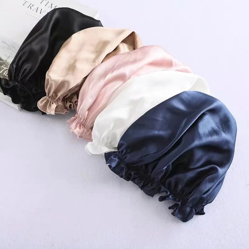 100% pure Mulberry Silk Bonnets and pillow case set Sleep cap Women Wraps hair turban silk hair bonnet