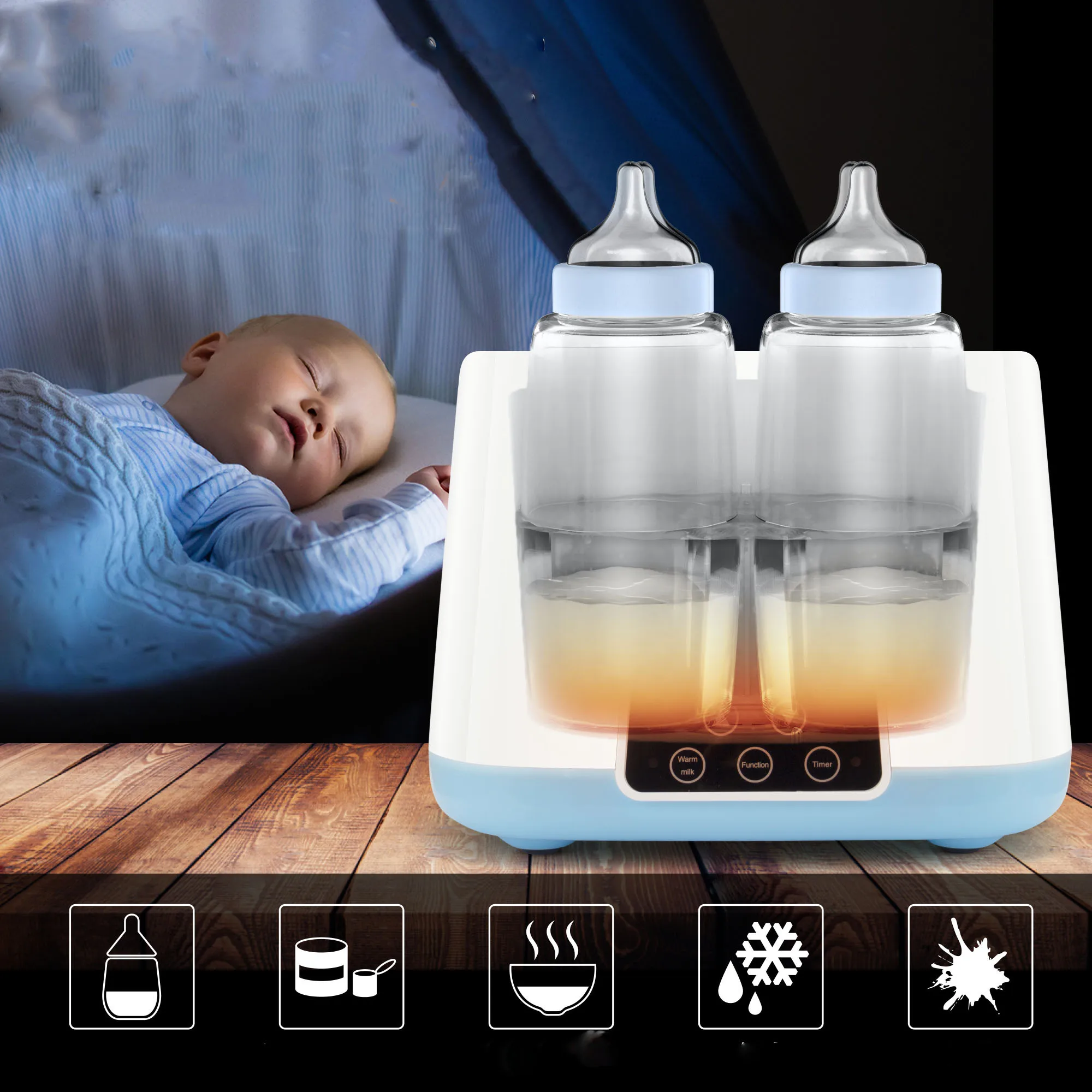 Baby Bottle Warmer Bottle Sterilizer Smart Portable Bottle Warmer and Baby Food Heater with LCD Real-time Display Fast Warming