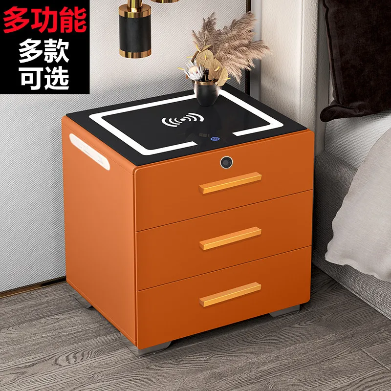 Smart Tempered Glass Top Three Storage Drawers Touch Control BT Speakers Wireless Charger Bedside Table  Induction Night Light