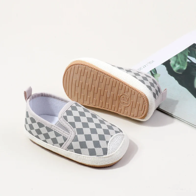 High Quality Baby & Toddler Canvas Shoes with Plaid Pattern Soft Rubber Sole & Slip-On Closure Light Weight Anti-Slippery Design factory