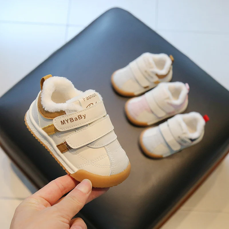 Newest Winter Walking Kids Shoes Soft Rubber Soled Sneakers Plush Fleece Toddler Baby Shoes supplier