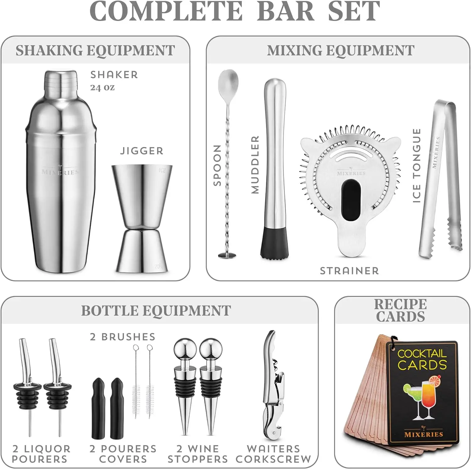 Hot sale stainless steel cocktail shaker set bar tools with stand cocktail bar supplies gift set