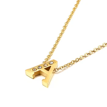18K Gold Plated Stainless Steel Initial Necklace A-Z Alphabet Pendant Name 26 English Letter Necklace