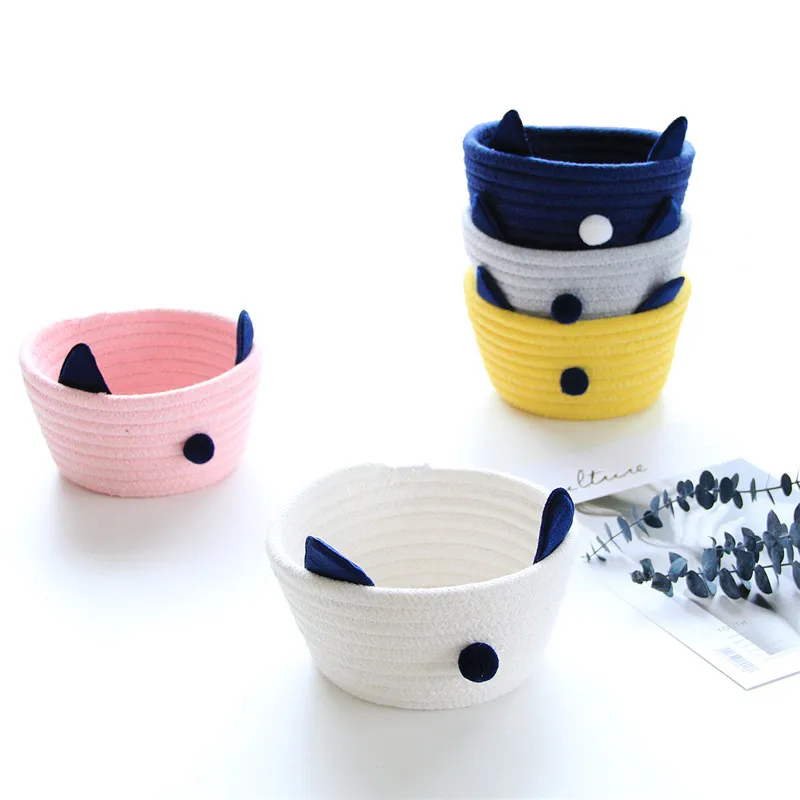 Home Decor Colorful Cute Mini Baskets Sundries Woven Basket Small Desktop Cotton Rope Storage Basket