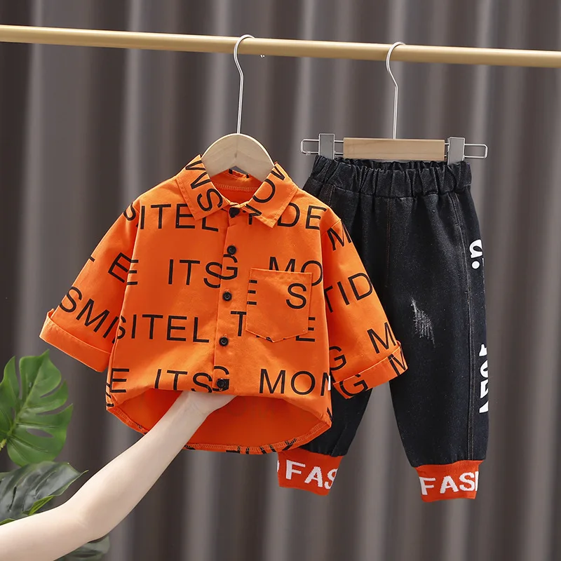 1-4 Years Autumn Clothes Set Cool Letter Printing Baby Boy Outfits Casual Cotton T-shirt Jeans Sports Boys Clothing Set 2023