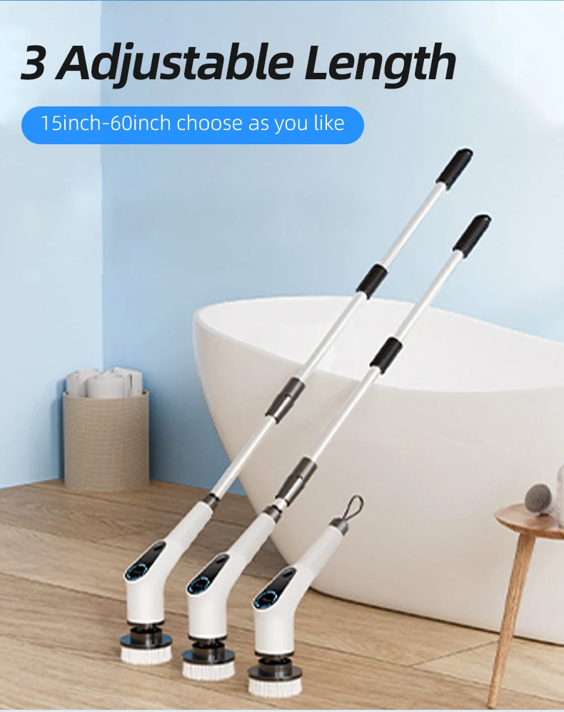 AuSilver Electric Cordless ABS Scrubber Long-Handle Household Kitchen Plastic Floor Cleaning Brush Cleaning Tools