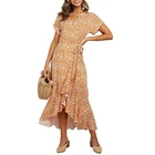 Dress Casual 7 Days Delivery 2021 Fashion Tie Party Prom Dress Printing Maxi V Neck Womens Casual Dress