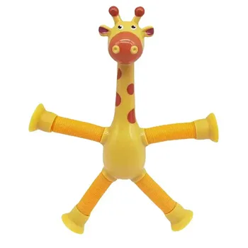 Hot Plastic Multicolor LED Light Up Toys Pop Tubes Sensory Fidget Squeeze Toys for Kids Suction Cup Pop Tube Giraffe Toys
