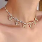 Wholesale Gold Plated Stainless Steel Chain Colorful Woman Tennis Chain Jewelry Butterfly Pendant Necklace