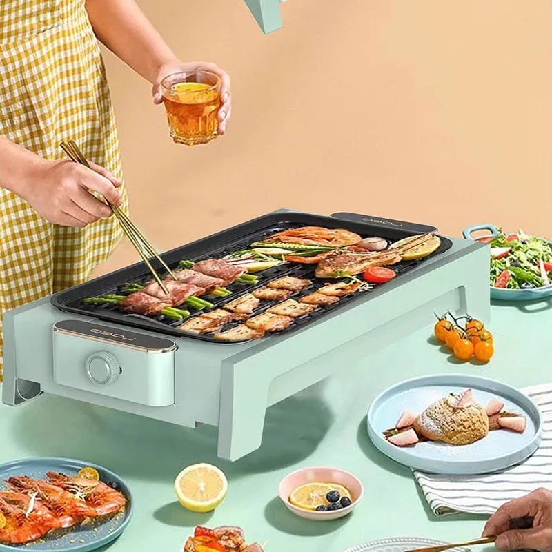 Smokeless grill ceramic coating griddle grill electric bbq grill pizza maker with Tempered Glass Lid Adjustable Temperature