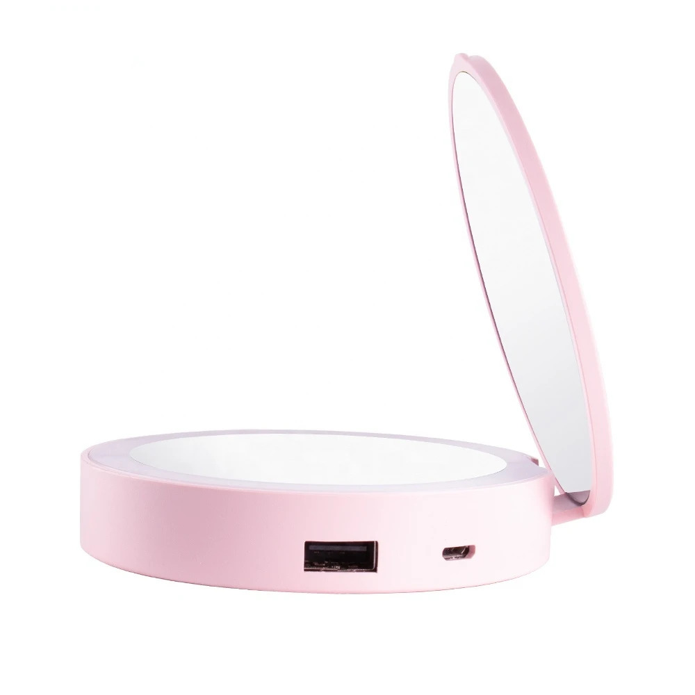 Power Bank Handheld Mirror With Led Lights Makeup Mirror Mobile Changer